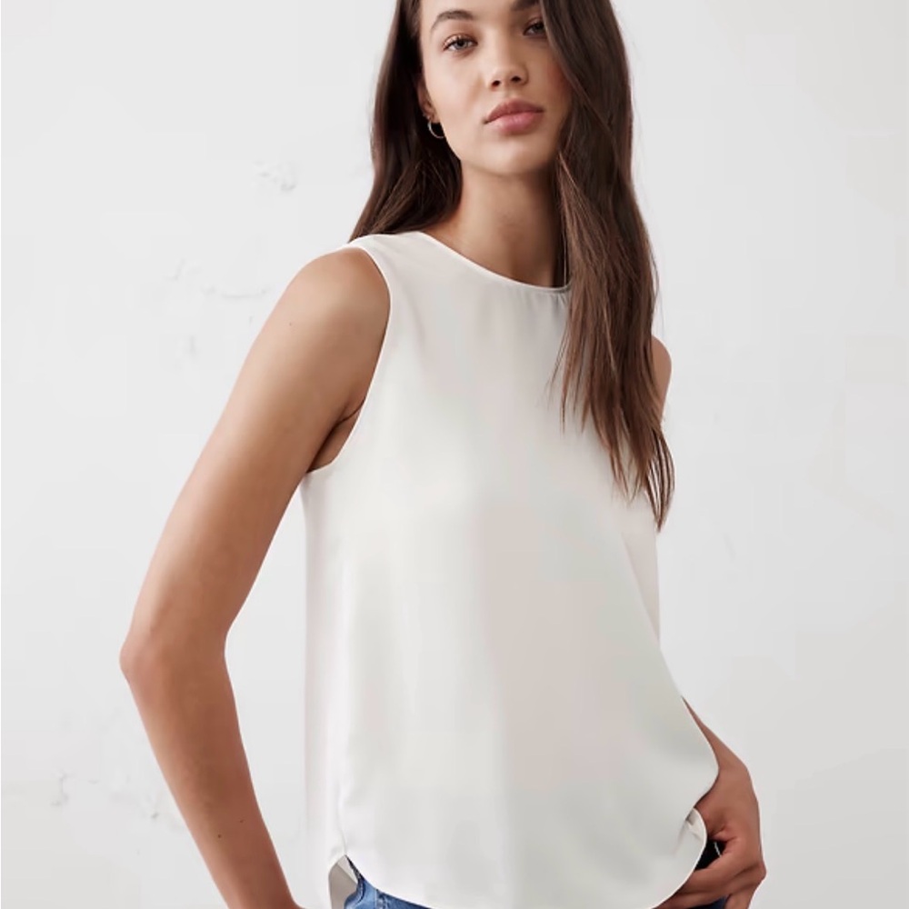 Banana Republic Factory Ivory Satin Sleeveless Shell Top
